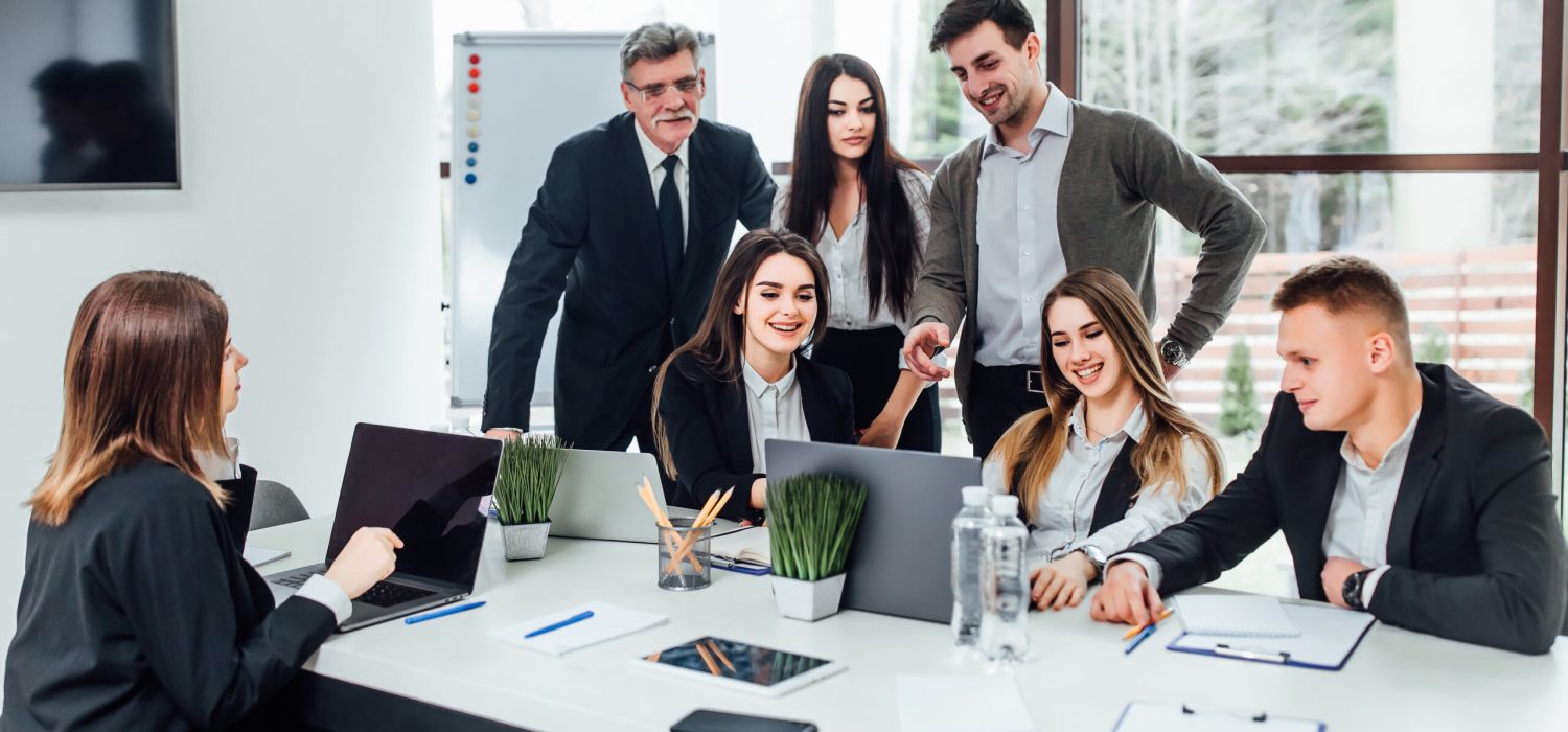 staff meeting group young modern people smart casual wear discussing something while working creative office business time